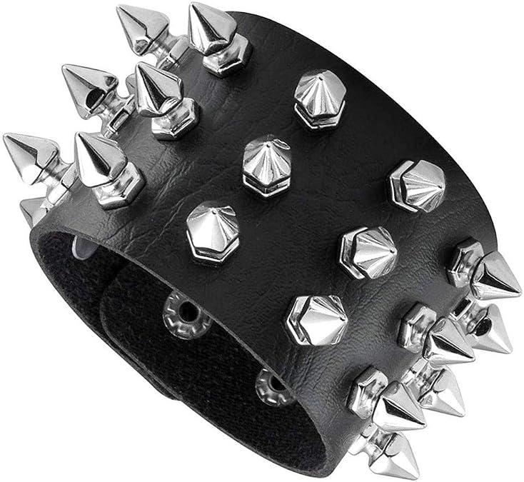 Spike Studded Punk Bracelet, Rock Biker Wide Strap Leather Cuff