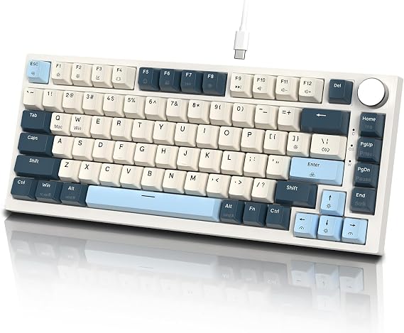 ATTACK SHARK K85 Mekanik Klavye – 75% Kompakt Tasarım, Manyetik Anahtarlar, Ayarlanabilir Tepki Süresi, RGB Işık, Döner Kontrol Tuşu, DKS/MT/TGL Destekli, PC/Mac Uyumlu - Blue