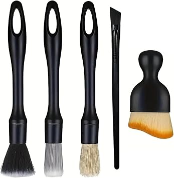 5 PCS Car Detailing Brush Set, Ultra-Soft Boar Hair Brushes for Interior & Exterior Cleaning, Multi-Use Duster for Air Vents, Wheels & Leather, Professional Car Wash Supplies