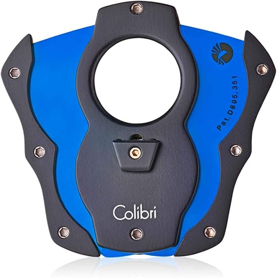 Colibri Premium Cut Cigar Cutter - Ergonomic Stainless Steel, Double Guillotine Style Spring-Loaded Straight Cut Blade, Ideal for up to 62+ Ring Gauge - Gift for Cigar Enthusiasts (Black & Blue)