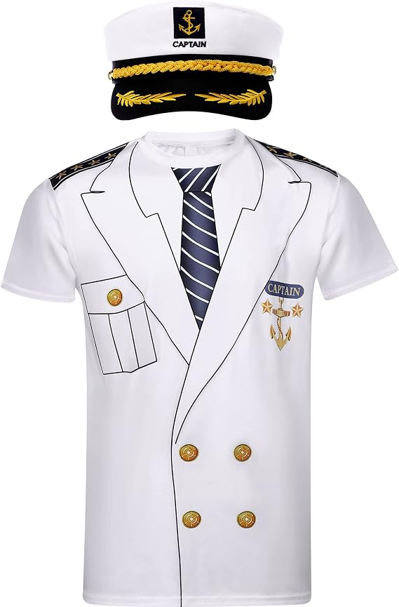 Captain Hat Men's Captain Costume T-Shirt Yacht Captain Hat Navy Marine Admiral Hat Nautical Cruise Themed Yacht Rock Parties Costume Sailor Ship Cap Boat Boat Captain T-Shirt for Halloween Party