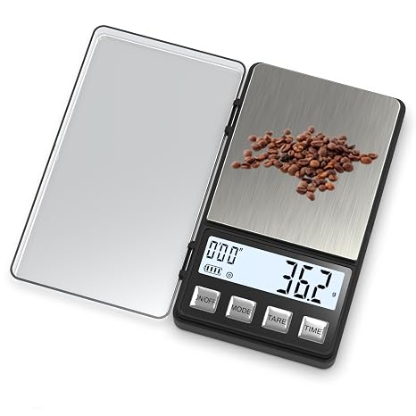 WEIGHTMAN Espresso Scale with Timer 1000g x 0.1g, Small Thin Coffee Scale | Mini Digital Scale Grams and Ounces with Large Backlit LCD Stainless Steel Pocket Food Scale Drip Tray Pulling Scale