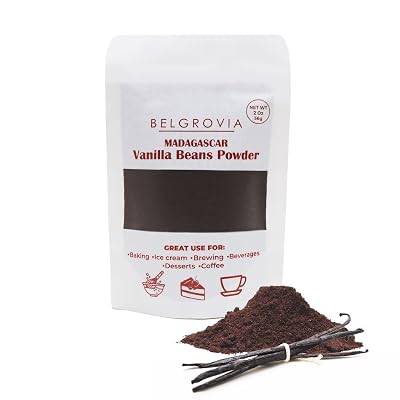 Belgrovia- Madagascar Organic Vanilla Bean Powder, 100% Pure Ground Vanilla Powder for Baking, Coffee, Smoothies and Flavoring, Perfect Substitute of Vanilla Extract 2 Oz 56g