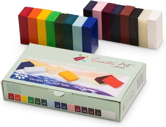 The Original - BASIC SELECTION Set of 16 -Encaustic Wax Block Colors Set -Non-Toxic, Beeswax For Encaustic Art Supplies -Handcrafted in Germany