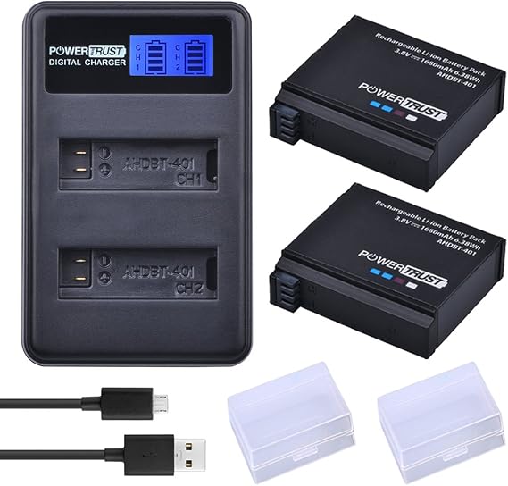 2 Pack AHDBT-401 Battery and LCD Dual USB Charger for Gopro Hero 4 Batteries Go Pro Hero4 AHDBT 401 Action Camera Accessorie