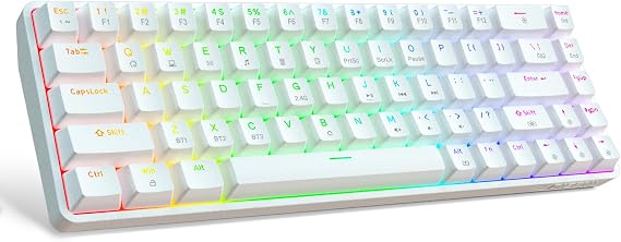DIERYA DK68 60% Wireless Mechanical Gaming Keyboard, 3-Mode, Bluetooth 5.0/2.4G/USB-C, RGB Backlit, 68-Key Compact Mini for Windows, Mac, Linux - Linear Red Switch - White
