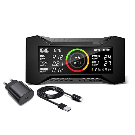 Air Quality Monitor Indoor, Simbow CF-20 8-in-1 CO2 Monitor Air Quality Tester for (PM2.5, PM10, CO2, VOC, Formaldehyde, Humidity, Temp) Air Quality Meter for Home