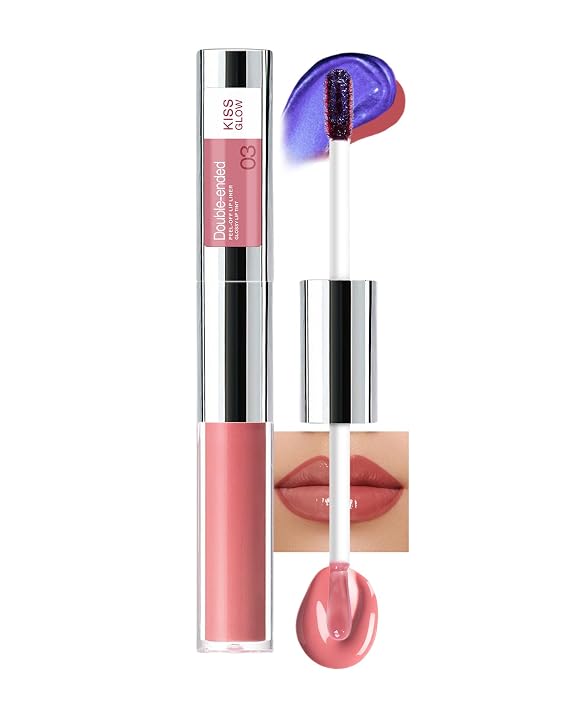 Dual Ended Peel Off Lip Stain & Lips Gloss Kit, Waterproof Long Lasting | 2 in 1 Tattoo Lip Gloss Color Peel Off Lips Liner, Tinted Liquid Lipstick, Matte & Glossy Womens Makeup-03 Rose Pink