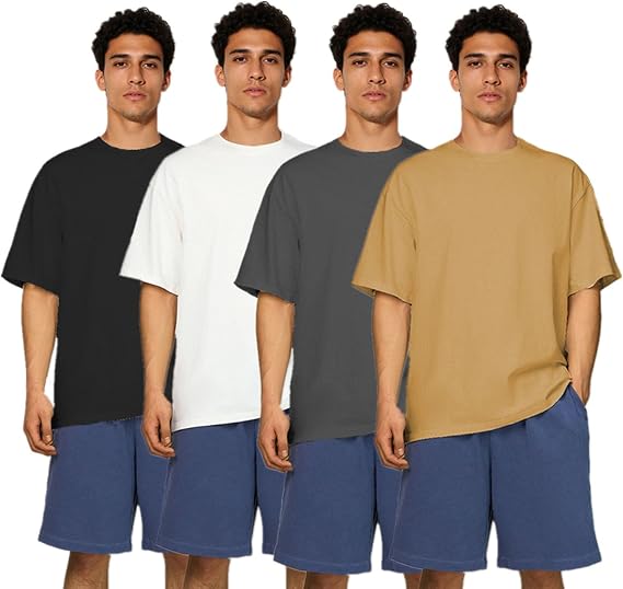 Men's Oversized Cotton T-Shirts Drop Shoulder Solid Casual Tee