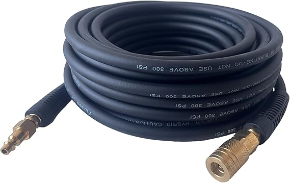 Air Hose 1/4 in x 25 ft, Heavy Duty, Lightweight, Kink Resistant, Hybrid Air Compressor Hose with 1/4 in Solid Brass Male Fittings, Bend Restrictors, 300 PSI (25FT, Black)