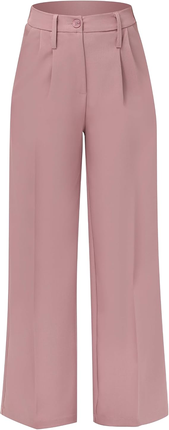 2025 Summer Women Wrinkle-Free Flowy Office Dress Pants Pink Petite Slacks Trendy Breathable Workout Casual Wide Leg Stretchy High Waist Trousers S