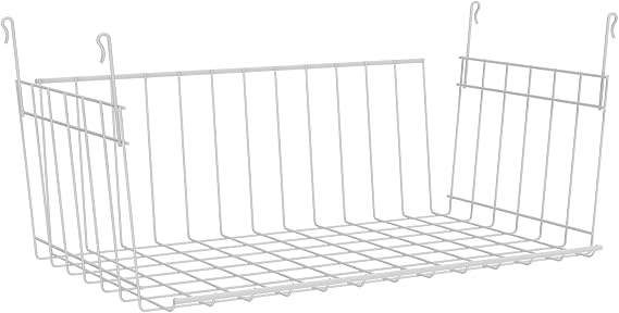 ClosetMaid Wire Hanging Shelf Basket for Storage, Organization in Closet or Pantry, No Assembly or Installation, Durable, White | Hooks Directly to Wire Shelving, No Assembly or Hardware Needed, Ventilated Design, Fits 24 In Shelves or Wider