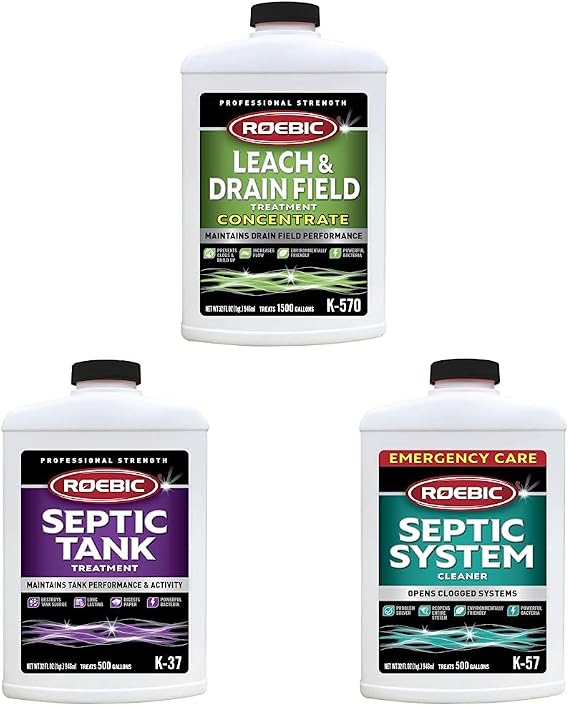 Roebic K-570-Q 32-Ounce Leach And Drain Field Opener Concentrate & K-37-Q Septic Tank Treatment Removes Clogs, 32 Fl Oz & K-57-Q Septic System Cleaner, 32 Ounces