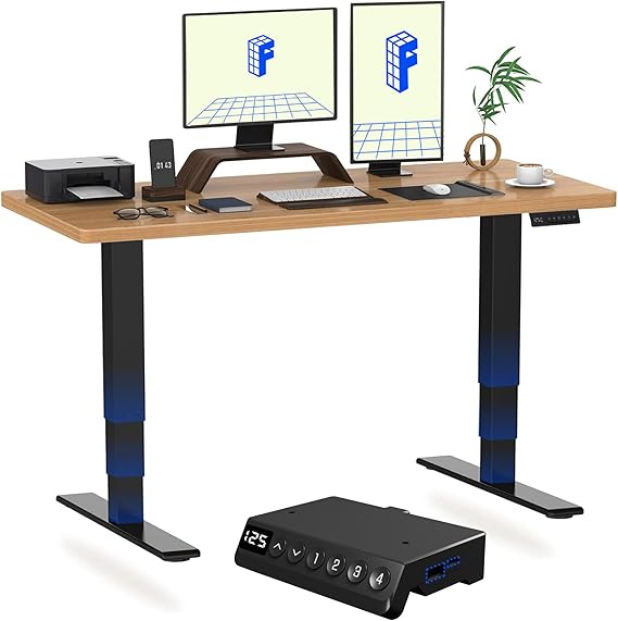 FLEXISPOT E6 MAX 160x80cm Electric Standing Desk with USB Dual Motors 3 Stage One Piece Height Adjustable Sit Stand Up with Memory Smart Panel(Black Frame+Maple Top)