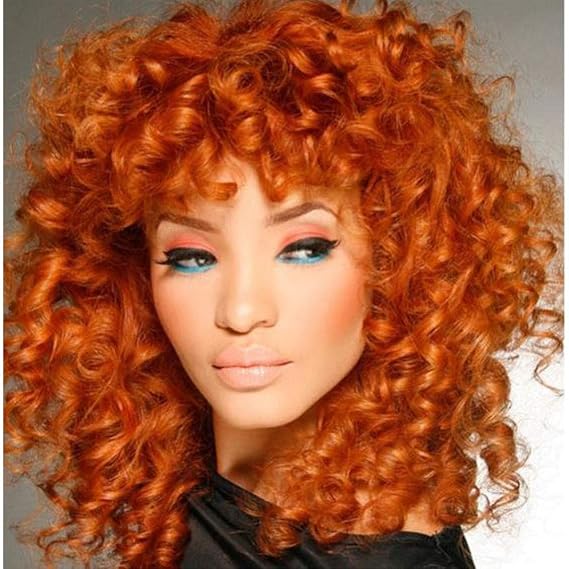 Orange Short Curly Wig with bangs for Women (14 Inch) | Soft and Fluffy,Heat resistant fiber under 248F,Orange wigs for Daily, Party, Celebration, Halloween,Wedding, Dating Use