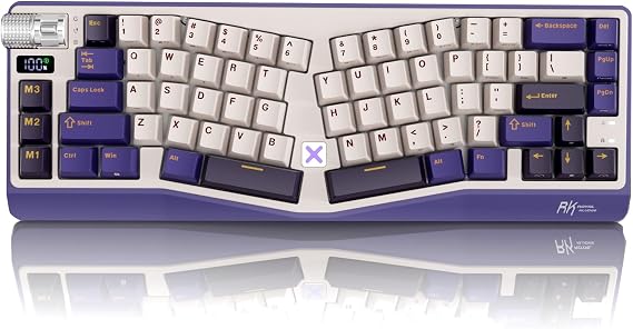 RK ROYAL KLUDGE A70 Wireless Ergonomic Keyboard, 65% Alice Split Mechanical Keyboard w/Bluetooth/2.4GHz/Wired, RGB Gaming Keyboards with Knob and Gasket Mount, Hot Swappable Pre-lubed Linear Switches