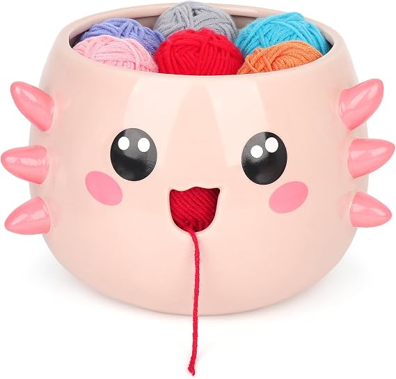 Katech Axolotl Yarn Bowl for Knitting, Yarn Holder for Crocheting, Extra Large Cute Crochet Bowls Wool Storage for Knitter & Crocheter Tangle-Free Crafting, Gifts for Crocheters Knitter