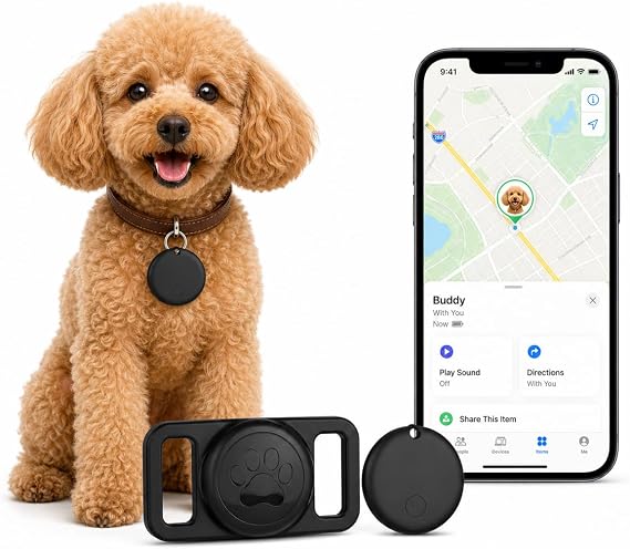 Pet Tracker,GPS Collar for Dogs (iOS Only) Smart tag,Waterproof Compatible with Apple Find My,No Monthly Fee,Advanced Tracking Solution Smart Collar for Pet Safety Ideal Small Large Dogs