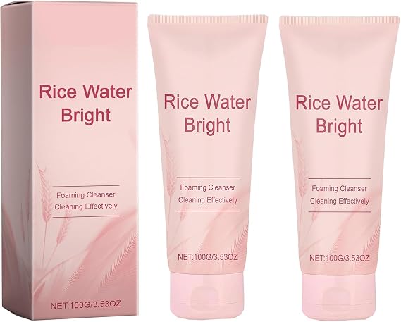 Rice Water Bright Facial Foaming Cleanser,Deeply Cleansing, Moisturizing, Gentle Exfoliating Face Wash for Oily Skin,Improve Redness,Pore Purifying, Brightening