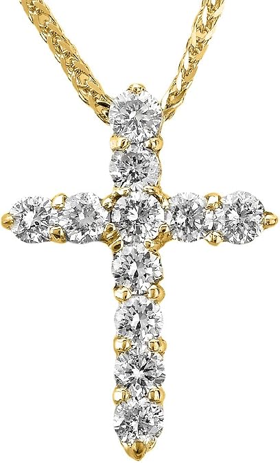 Religious Jewelry Fine 14k Yellow Gold Round Diamond Cross Pendant Necklace