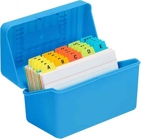 H4D 3x5 Index Card Holder with 100 Index Cards and 25 Dividers, Blue | 3x5 Inch Plastic Box, Heavyweight 3x5 Index Cards, Plastic 3x5 Index Card Dividers, Snap Closure Lid