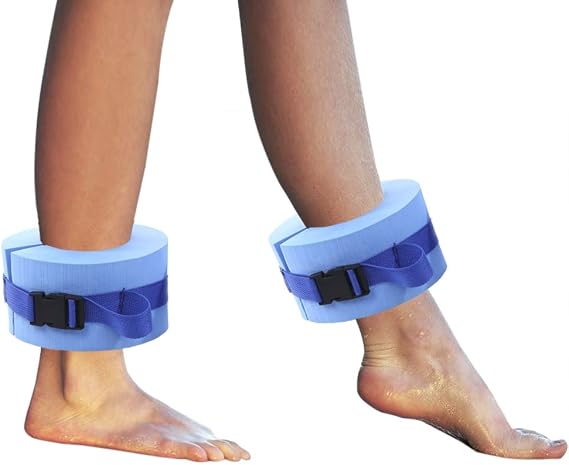 Foam Swim Aquatic Cuffs Blue Paired Water Aerobics Float Ring Fitness Exercise Set Workout Ankles Arms Belts with Quick Release Buckle for Swim Fitness Training