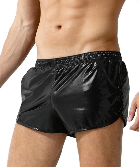 Arjen Kroos Men's Hot Shorts Elastic Waist Shiny Metallic Short Pants with Pockets