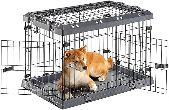 Ferplast Dog Crate Dog Cage Folding Cage for Small Dogs, Chew Resistant Plastic Base Metal Cage, Divider and Wheels included, Double lock, 3 Doors, S, 77 x 51 x h 55 cm.