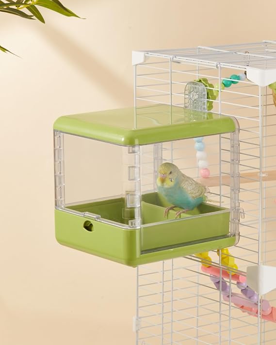 Bird Feeder and Bath for Cage, Hanging Bird Bathtub Bath Shower Box Bowl, Bird Cage Accessories Suitable for Small Medium Birds, Parrots, Lovebirds, Finches, Parakeets, Mannikin (Green)