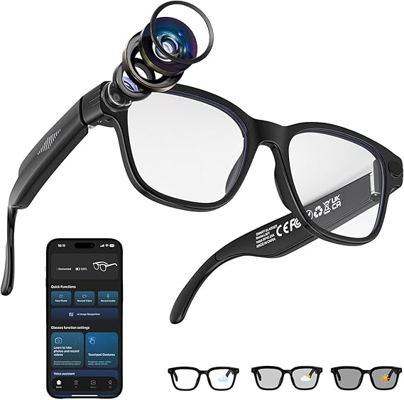 Smart Glasses with Camera, 800w 1200p Smart Glasses with Anti Shake, Real-Time Translation, Voice Assistant, Ai Camera Glasses Recording Videofor Photos, Videos Vlogging, Travel, Meetings