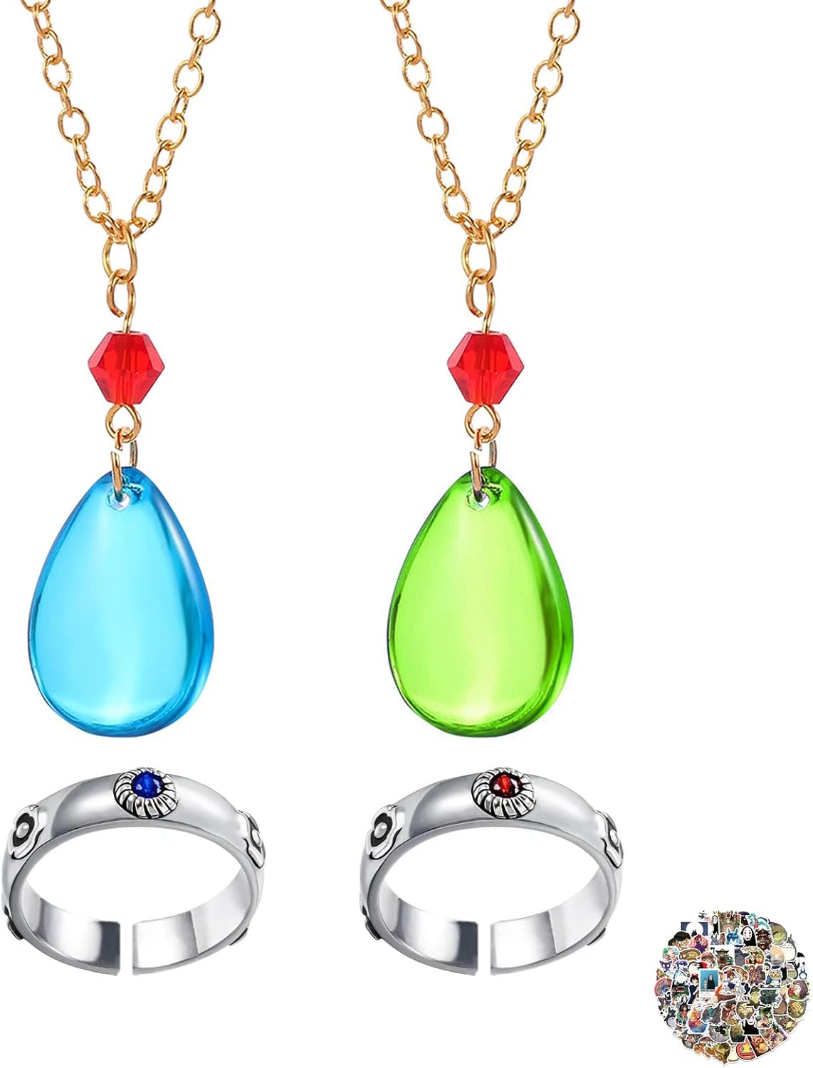 UoYu YouU 24 pcs Howls Ring Elegant Teardrop Necklace Water Drop Shape Pendant Set Anime Stickers for fans