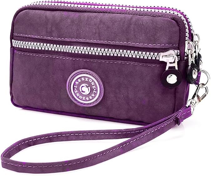 LassZone Womens Nylon Phone Purse Three Zipper Long Clutch Wallet Purse Smartphone Wristlet Wallet for Cellphone Card Coin