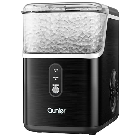 Nugget Ice Maker Countertops, 33lbs Per Day Portable Pebble ice Machine, Crushed Sonic ice Maker with Soft Chewable Ice for Home, Party, RV, Camping, Stainless Steel Black
