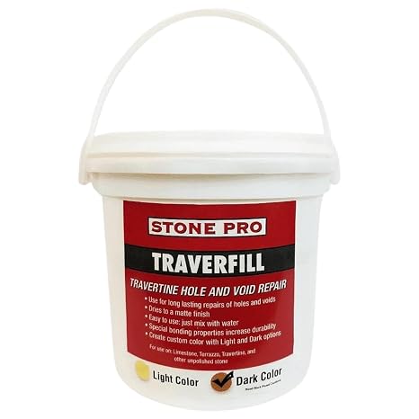 StonePro Traverfill - Travertine Repair - Fills Smalls pits, Holes & voids in Travertine & Limestone (Dark 3 lb) | Ideal for floors, countertops, showers, and wall surfaces