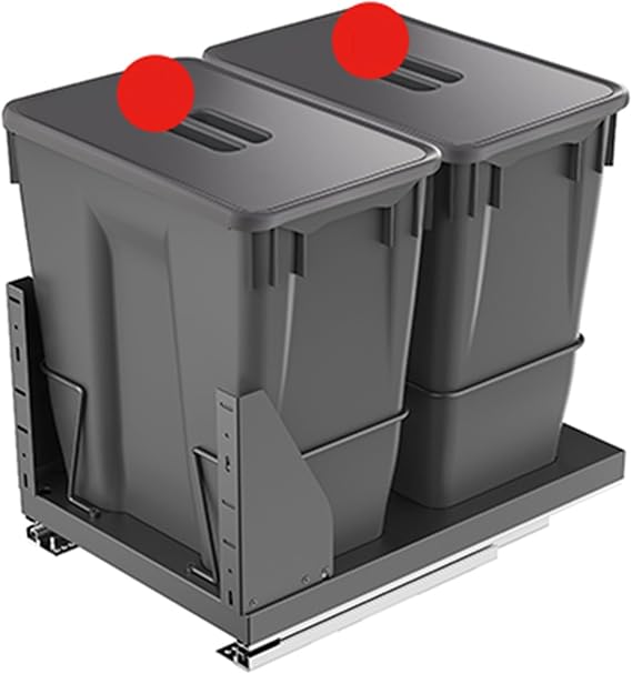 Pull Out Kitchen Trash Can Cabi Soft-Close System Sliding Under Sink Trash Can with Damper 38x47.5x46cm - Space Saving and Easy Access Design