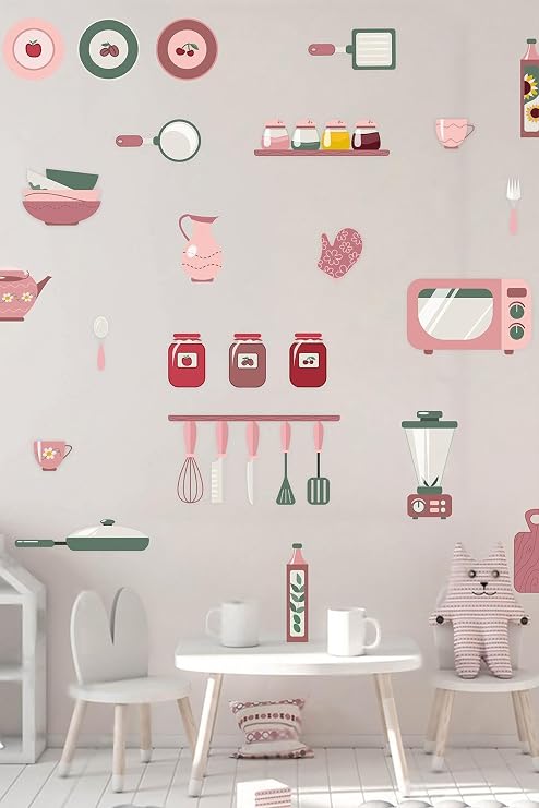 MSticker-Mutfak Eşyaları Kız Çocuk Odası Mutfak Temalı Sticker Seti, Eğitici ve Öğretici Sevimli Stickerlar