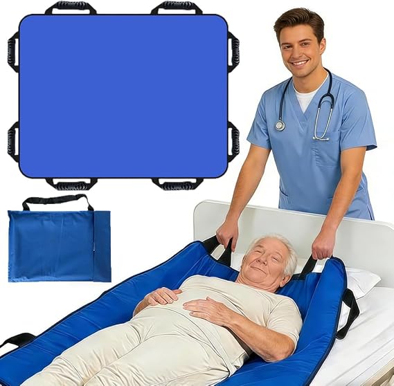 Slide Sheets for Moving Patients on Bed, 120x100CM Washable Positioning Bed Pad with Handles, Sliding Sheets for Bed Mobility, Patient Transfer Solution for Hospitals Elderly Disabled, 48”x40”