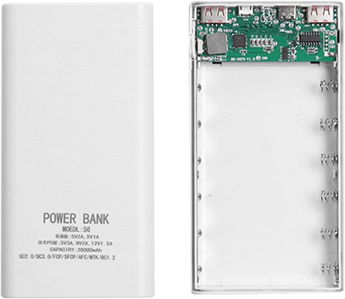 18650 Battery Workbank Box 5V 2.1A LCD Display 20000MAh Power Board DIY Power Bank Case for 6X18650 Battery White