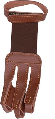 Pesoncarl Archery Glove with Adjustable Wristband, 3 Finger Archery Finger Guard, Vintage & Protective Brown Leather Guards, Replacement Tab for Enthusiasts, Sports