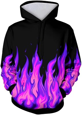 Sinzelimin Men and Women Hood Pullover Sweatshirts Fashion 3D Flame Print Long Sleeve Loose Comfy Hoodies Tops Unisex Outfits