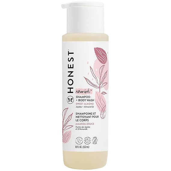 The Honest Company 2-in-1 Cleansing Shampoo Body Wash Gentle for Baby, Naturally Derived Tear-free, Hypoallergenic, Sweet Almond Nourish, 18 fl oz