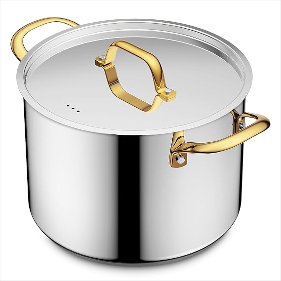 BEZIA 12 Quart Stainless Steel Stock Pot with Lid, 0-Coating Large Soup Pot for Family Gatherings, Tri-ply Even Heat for Holiday Feasts, Batch Cooking & Canning
