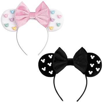 bianbaistar Mouse Ear Headbands Bundle:Colorful Candy-Inspired Mouse Ears Headband&Elegant Black Velvet Mouse Ears Headband