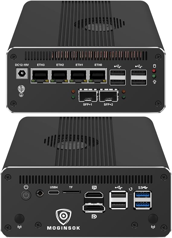 MGNAS14 10Gbe Router Micro Firewall Appliance with Intel 14th Gen Core Ultra 5 125H, AI MINI PC with 2x10Gbe SFP+ 8G DDR5 RAM 128G M.2 PCIe SSD USB4 Support Pfsense|OPNsense|Openwrt|Windows