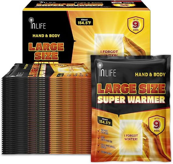 InLife Large Size Super Warmer for Hands and Body | All Natural & Safe, Instant Quick Heat, Easy & Comfort | Bigger & Wider Size, Air Activated, Single Use, Stable & Long-Lasting | Odorless, 40 Packs
