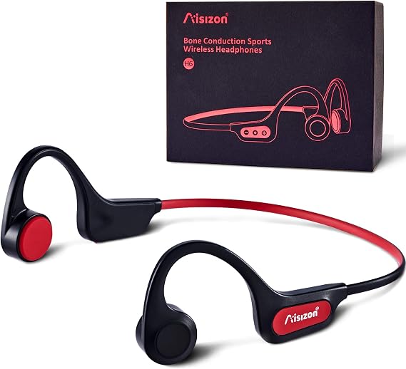Bone Conduction Headphones Bluetooth H6, Over Ear Sports Headphones, Open Ear Headphones Wireless Bluetooth for Runing, Gym Workout, Sports (Red)