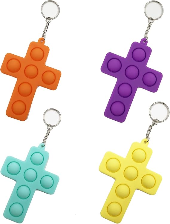 4 Pcs Mini Push pop Bubble Fidget Sensory Toys, Cross Shape Keychain Stress Relief Hand Toy, Anxiety Stress Reliever Office Desk Gifts for Kid and Adult
