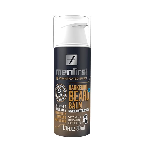 MENFIRST Darkening Beard Balm for Men with Sensitive Skin - Gray & White | Collagen & Vit. E - Light Shades - 1 Fl Oz (Pack of 1)