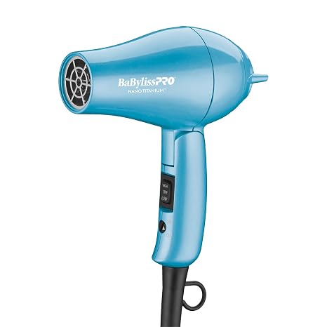 BaBylissPRO Nano Titanium Travel Hair Dryer, 1000 Watt Professional Blow Dryer with Concentrator Nozzle, Foldable Handle, Dual Voltage