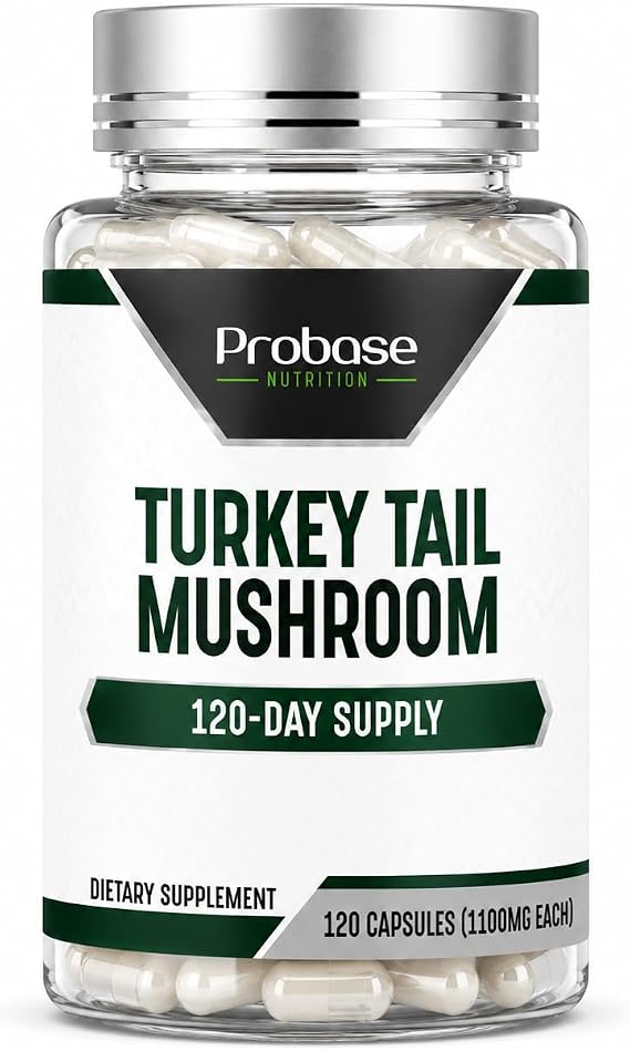 Probase Nutrition Turkey Tail Capsules - Digestive Health & Immune Response Support Supplement - Mushroom Supplement for Gastrointestinal & Gut Microbiome Support - 100mg per Capsule - 120 Capsules